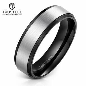 Men’s 316L Stainless Steel Ring Band Comfort Fit Silver black 6mm Size 6